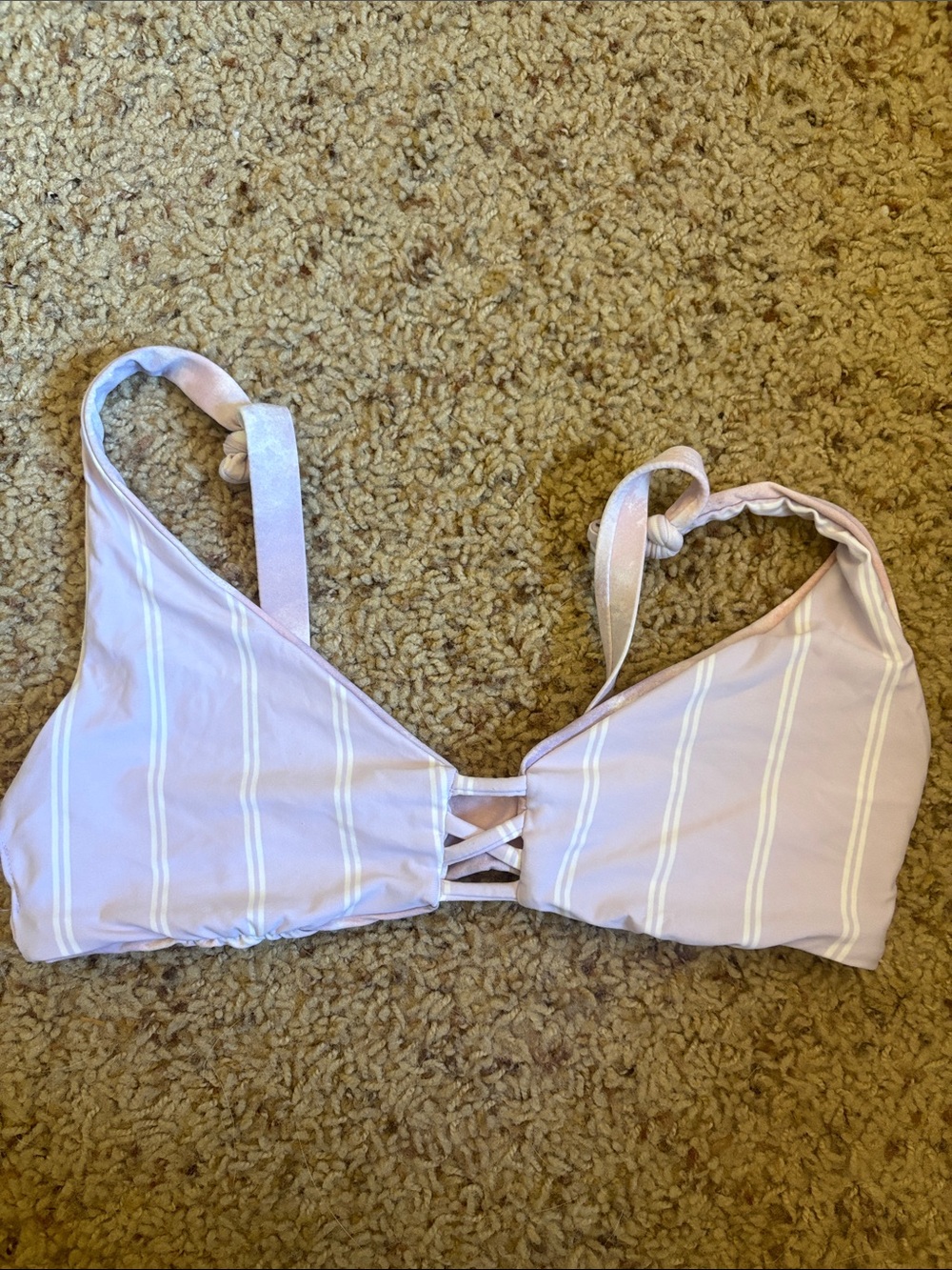 Roxy Light Lavender Striped Bikini Top